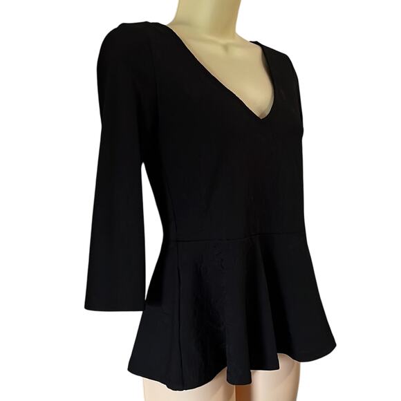 Forever 21 Black semi sheer Lace Print Knit Top with Peplum Juniors Medium - Picture 2 of 10